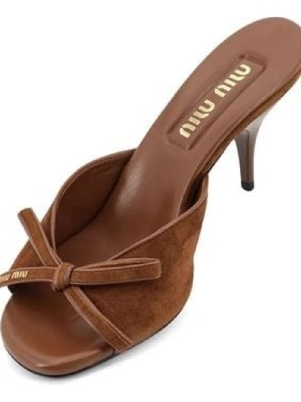 Miu Miu Chestnut Brown Suede Bow Slip-On Mules